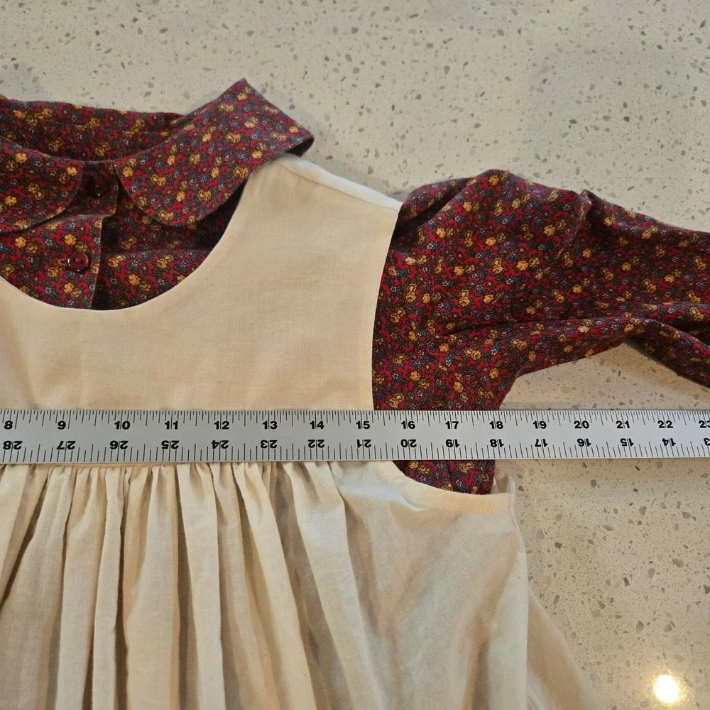 Girls Prairie Dress Pinafore Set 12 Floral Pioneer Handmade Burgundy Cream